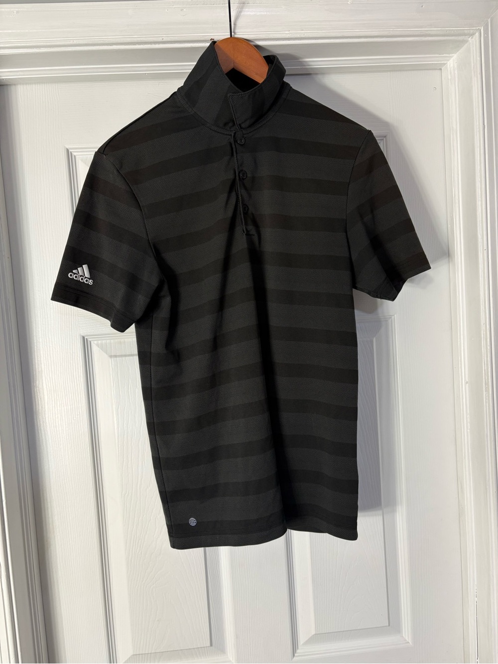 adidas Black Dark-Striped Short Sleeve Polo